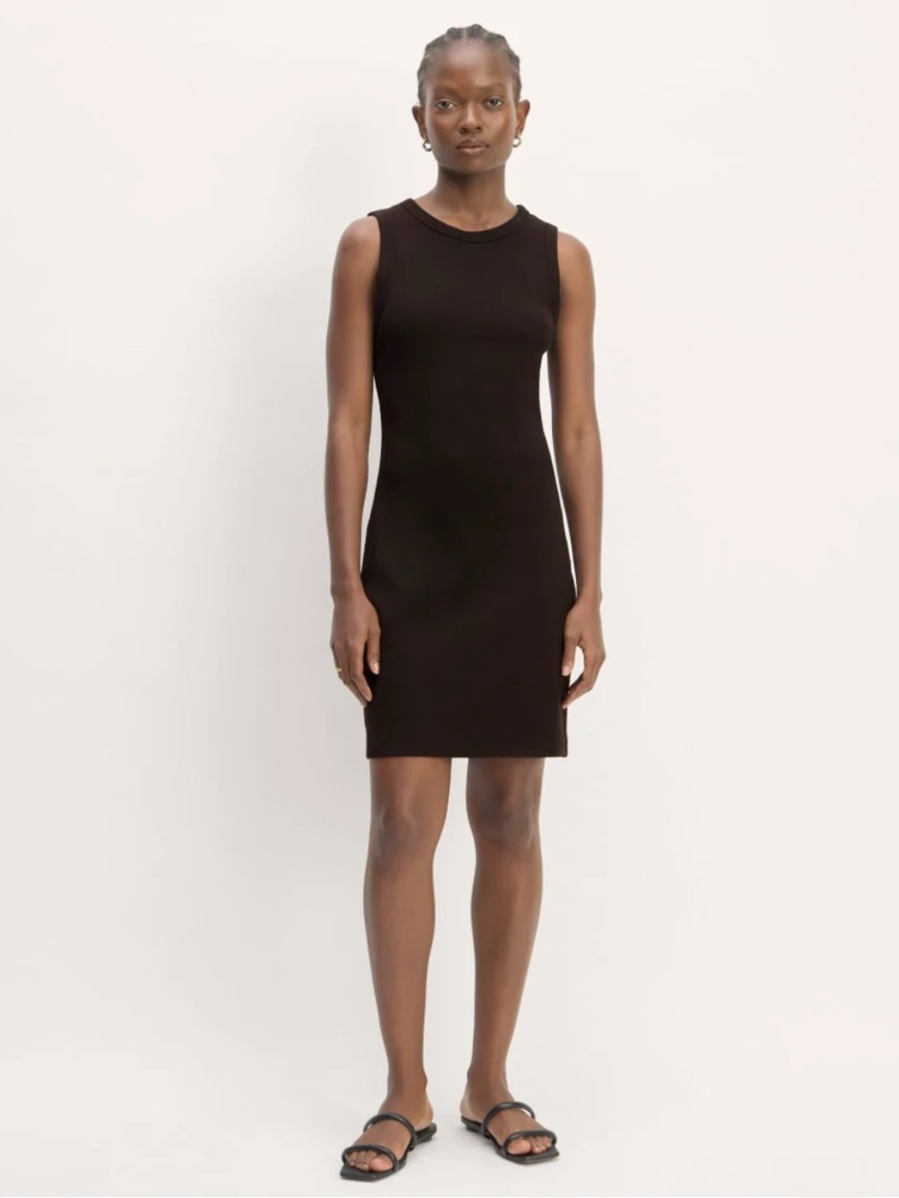 EVERLANE The Ribbed Mini Dress black cotton short